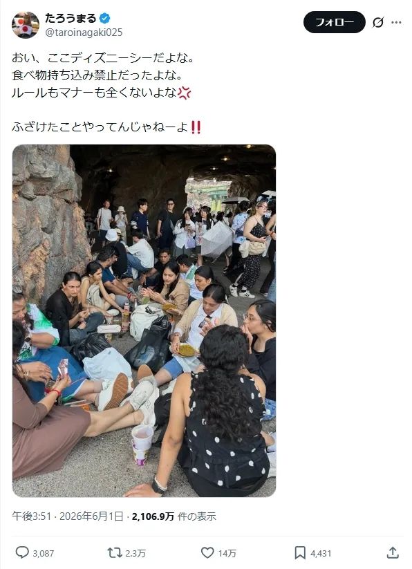 外国游客在东京迪士尼“野餐”,日本网友集体破防狂骂! 外国游客在东京迪士尼“野餐”,日本网友集体破防狂骂!